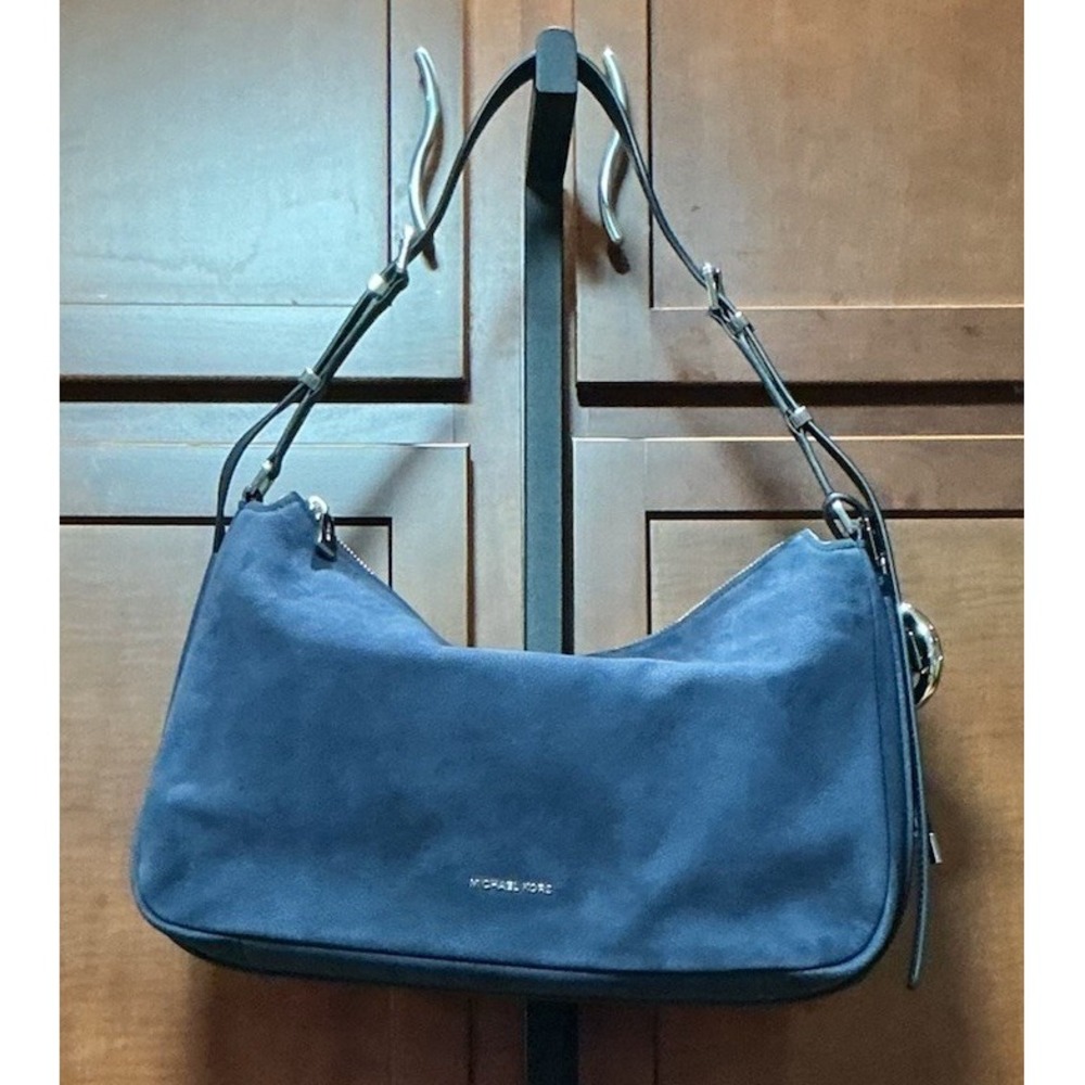 Michael Kors Nolita Medium Blue Suede Convertible Shoulder Hobo Bag 30F5GY5M2L